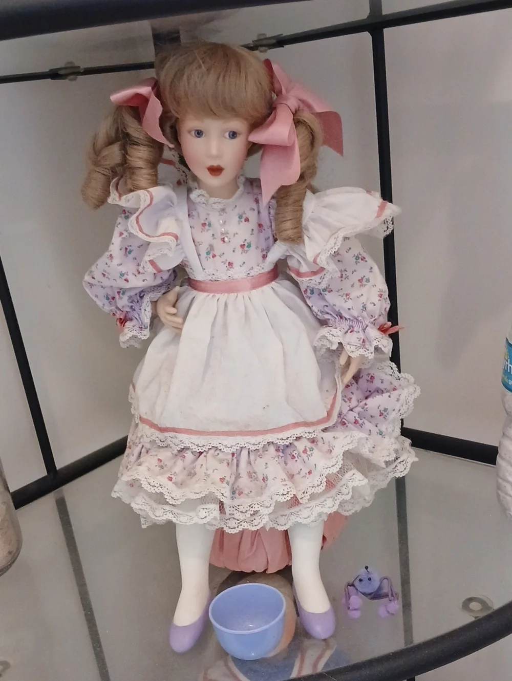 Franklin Mint Porcelain Doll in White & Pink Dress - Classic Kids Toy